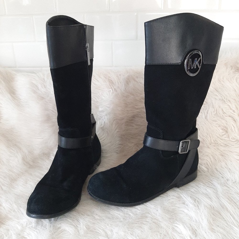 Michael Kors womens Black Signature Leather Side Zip High Riding Boots Size: 6.5